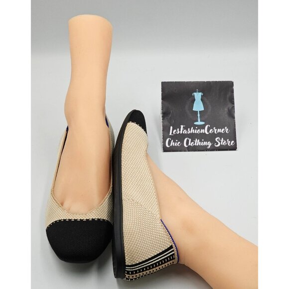 Rothy's Women's Black Beige The Square Slip-On Shoes Squared-Toe Flats Sz 9 2743 - Picture 15 of 16